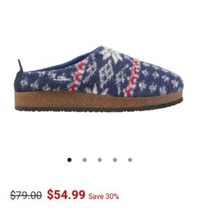 LL Bean Women's Wool Size 8 Slippers blue, white and red. NWOT